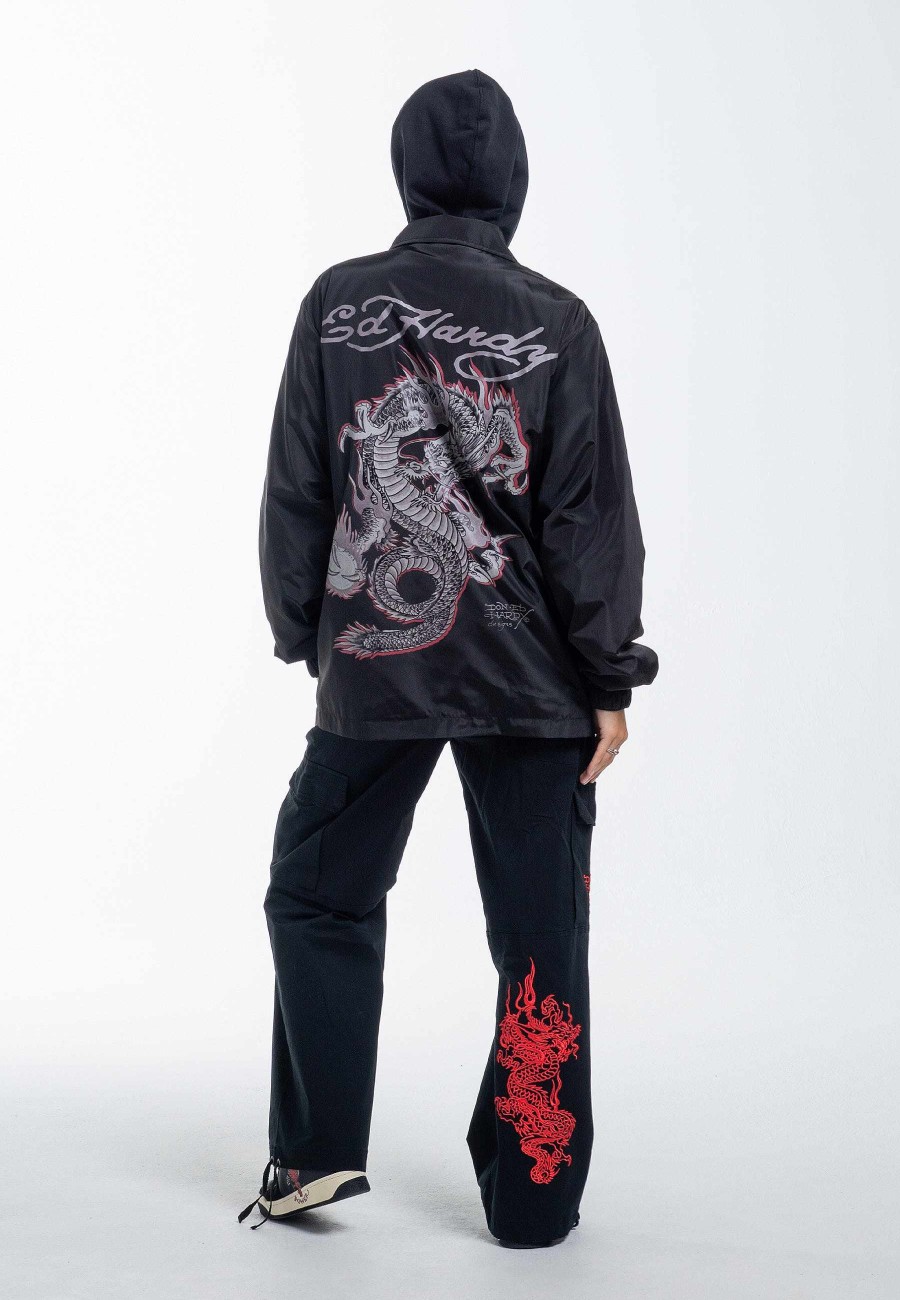 Ed Hardy Womens Fireball Dragon Coach Jacket