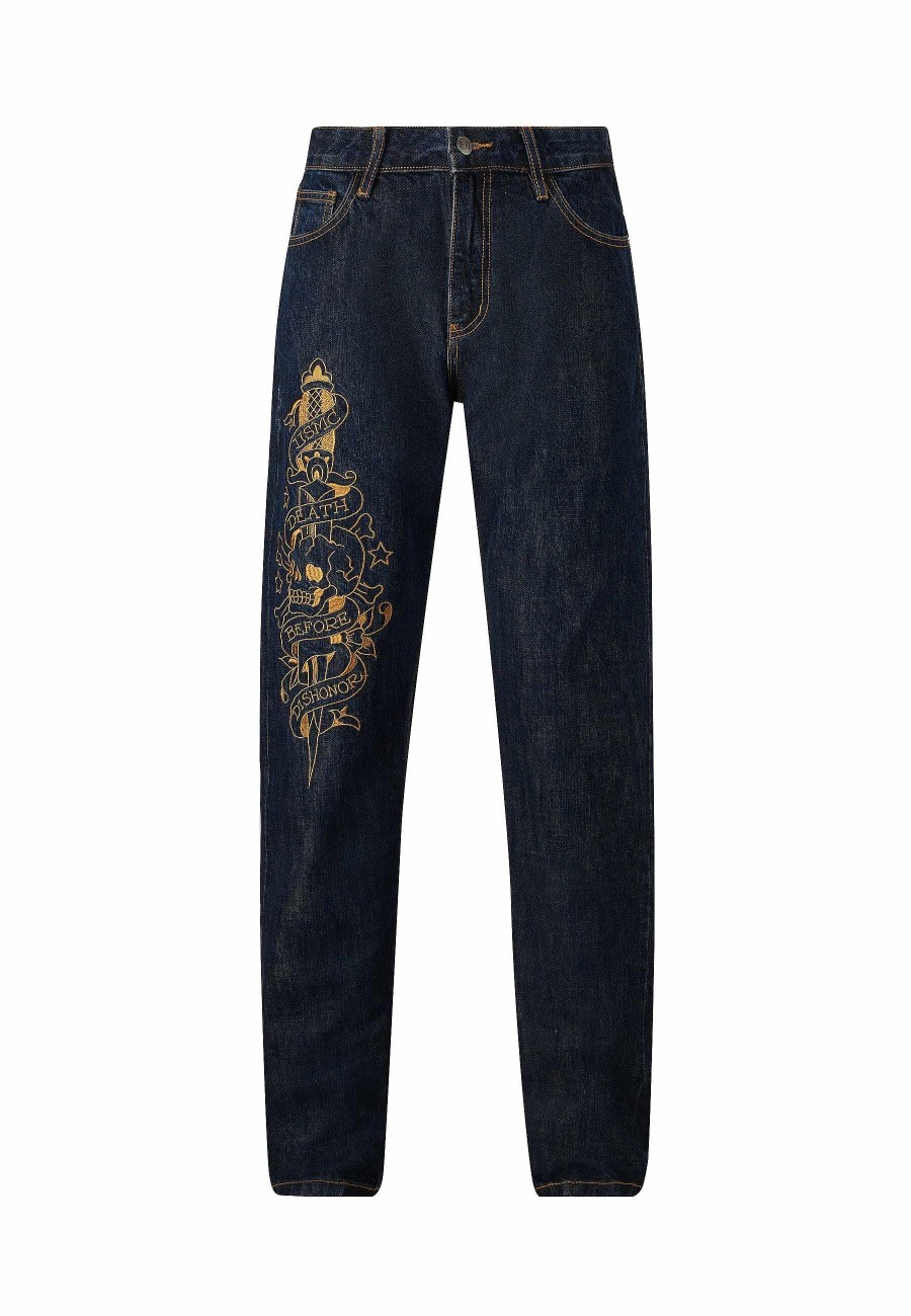 Ed Hardy Mens Mono-Skull Tattoo Denim Trousers Jeans