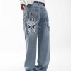 Ed Hardy Womens Flaming Skull Relaxed Denim Trousers Jeans