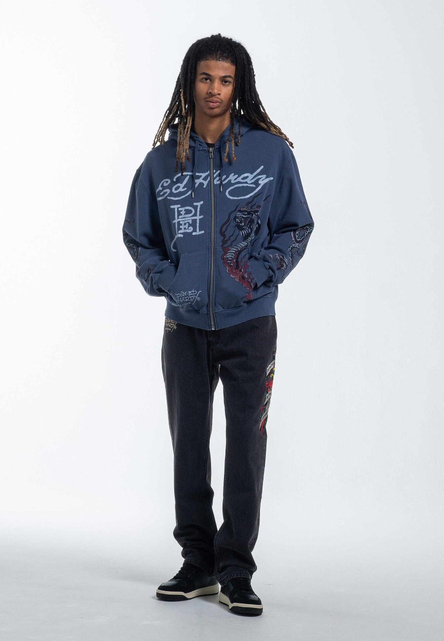 Ed Hardy Mens Double Venom Zip Through Hoodie