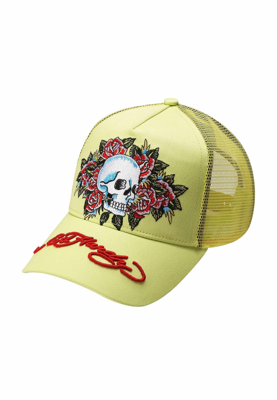 Ed Hardy Uni Skull-Rose Twill Front Mesh Trucker Cap