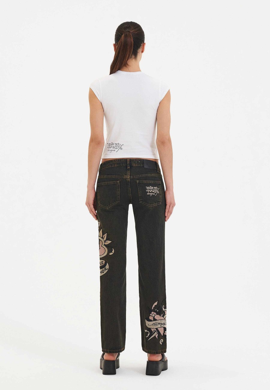 Ed Hardy Womens Death & Dishonour Straight Denim Trousers Jeans