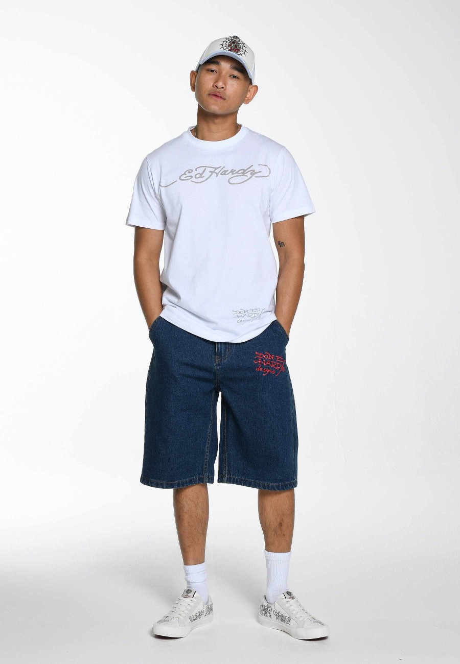 Ed Hardy Mens Nyc Skull Denim Jorts Shorts