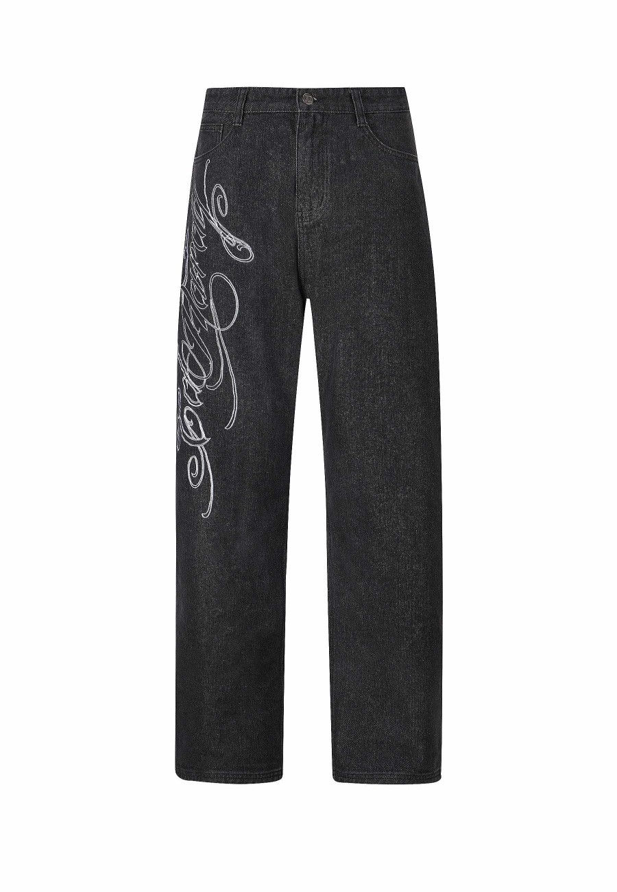 Ed Hardy Mens Panther-Slither Tattoo Graphic Relaxed Denim Trousers Jeans