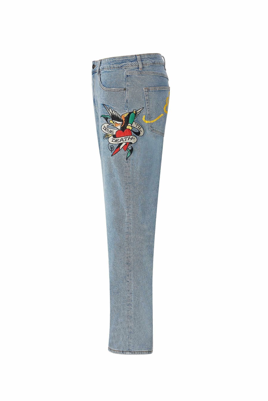 Ed Hardy True-Til-Death Tattoo Graphic Jean Denim Pant - Bleach