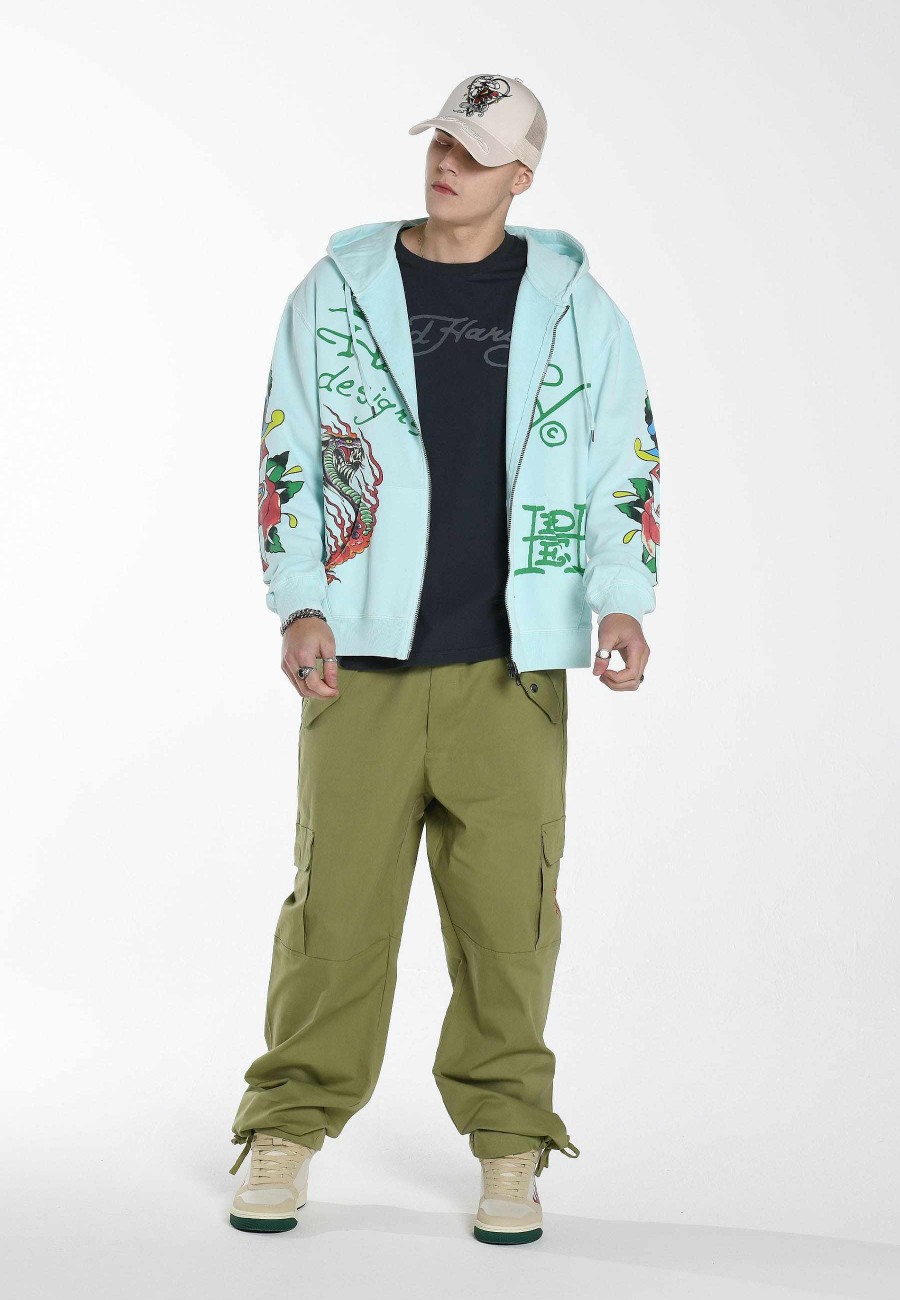 Ed Hardy Mens Skull-Rider Graphic Zip Through Hoodie