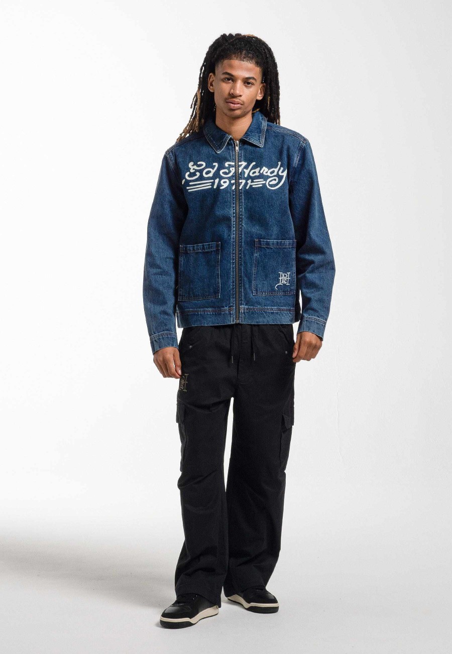 Ed Hardy Mens Panther Denim Team Jacket