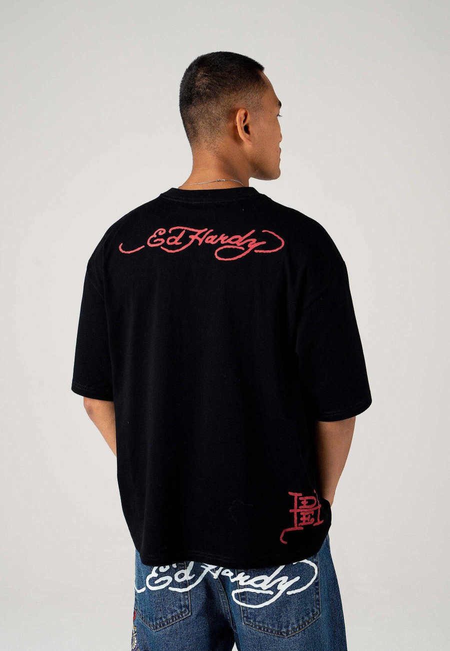 Ed Hardy Mens Blue-Dragon Oversize T-Shirt