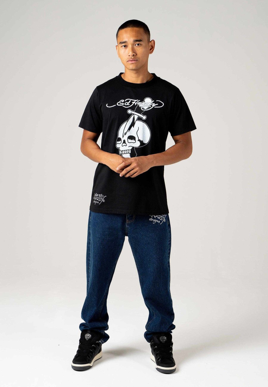 Ed Hardy Mens Nyc-Skull Tattoo Graphic Denim Trousers Jeans