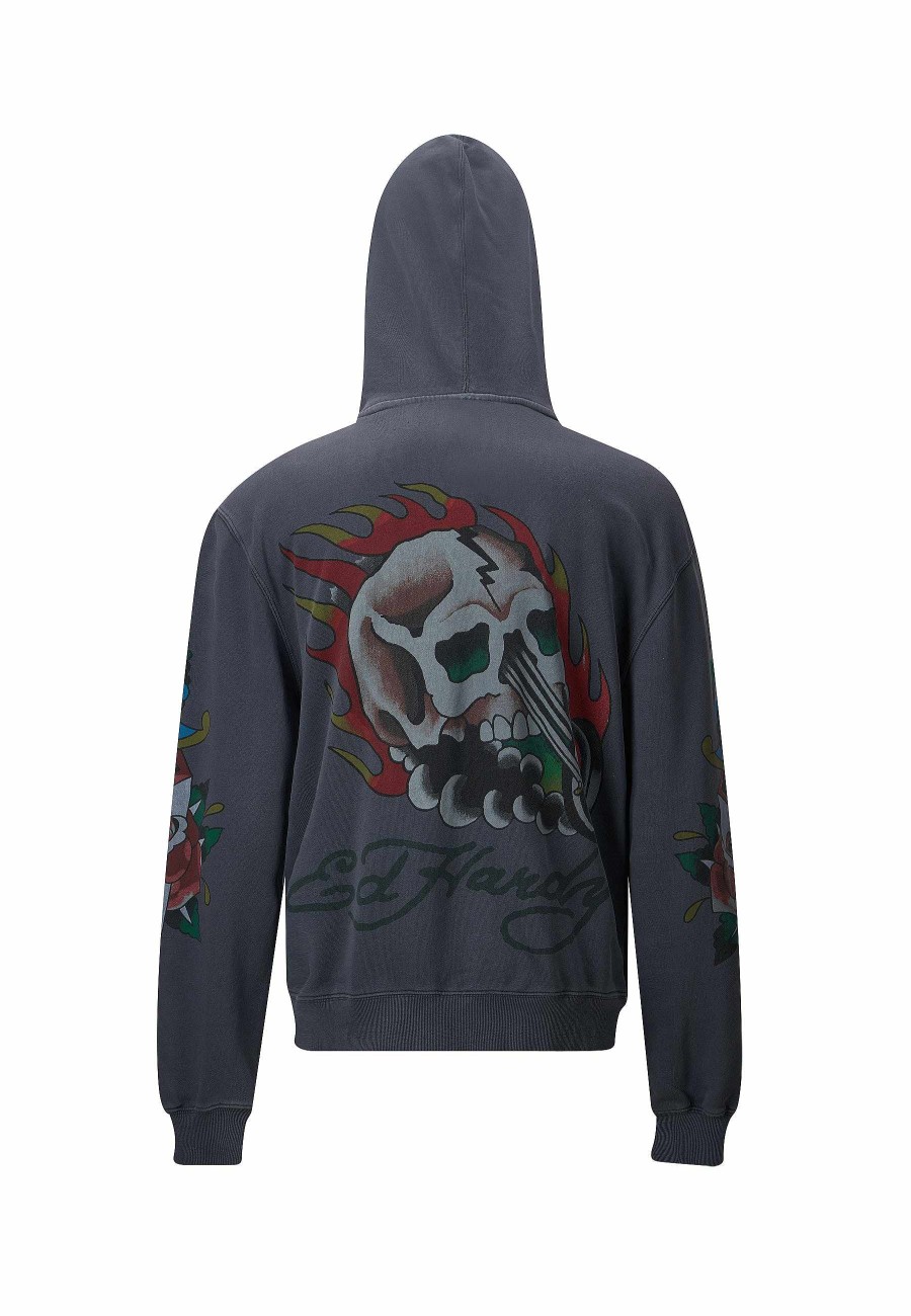 Ed Hardy Mens Skull-Rider Graphic Zip Through Hoodie