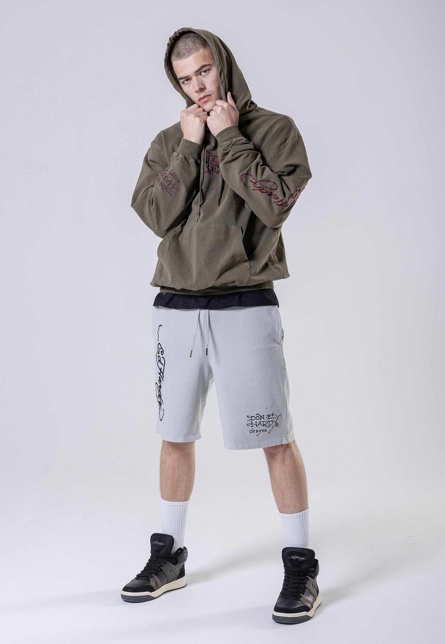 Ed Hardy Mens Nu-Dragon Back Hooded Jumper - Olive