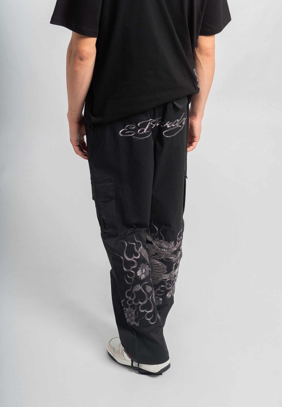 Ed Hardy Mens Vintage-Dragon Embroidered Combat Trousers