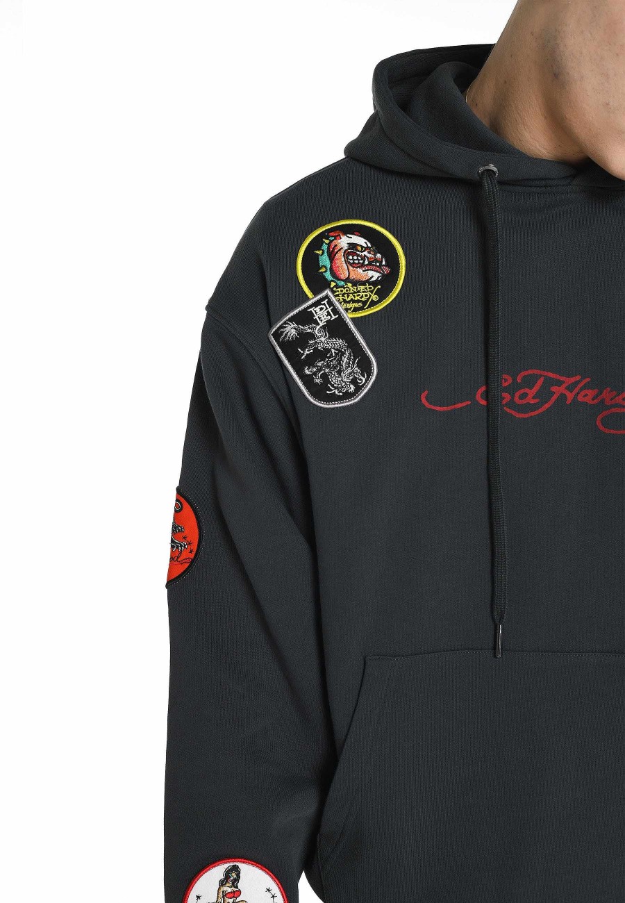 Ed Hardy Mens Tiger-Tatt-Patch Graphic Hoodie