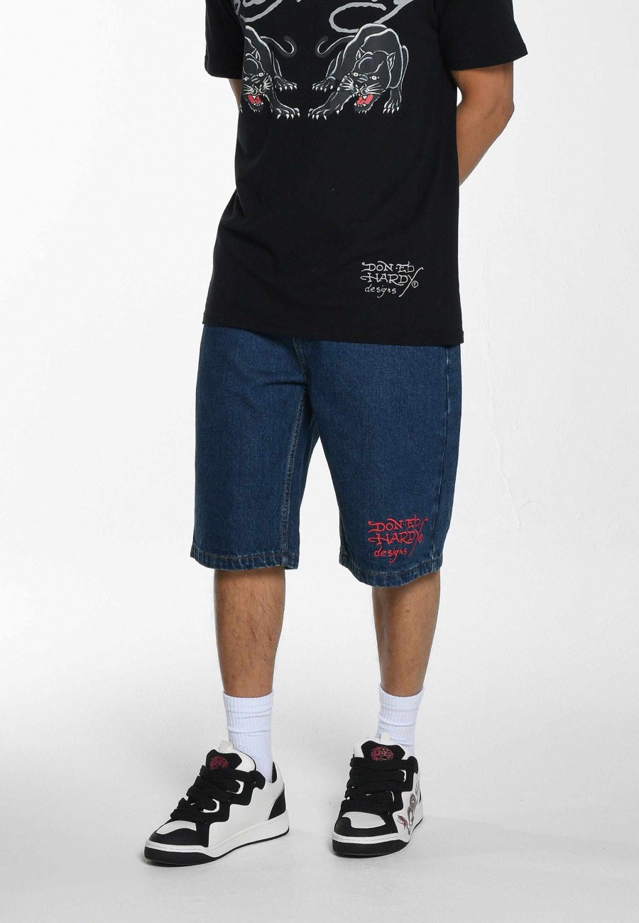 Ed Hardy Mens Battle Dragon Denim Jorts Shorts