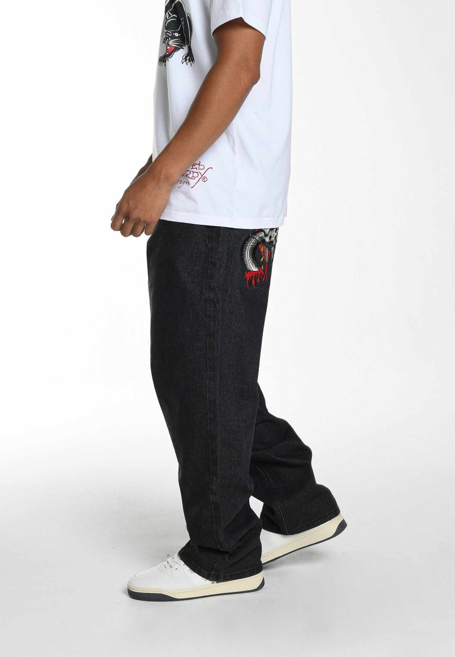 Ed Hardy Mens Snake Sever Tattoo Graphic Relaxed Denim Trousers Jeans