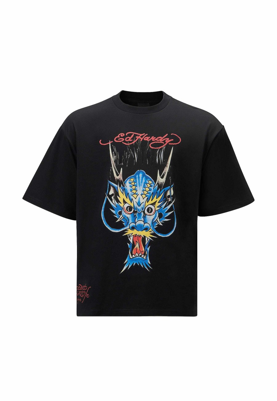 Ed Hardy Mens Blue-Dragon Oversize T-Shirt