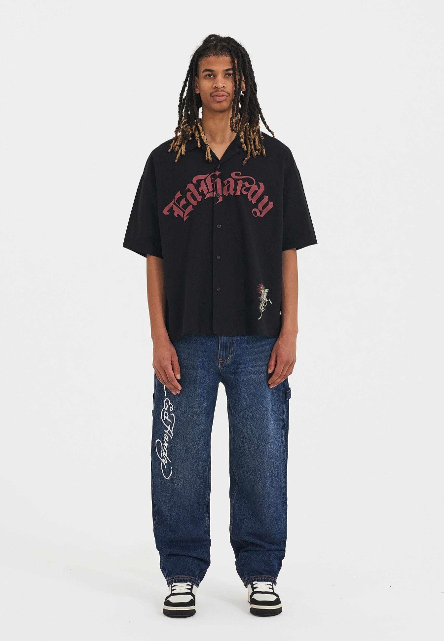 Ed Hardy Mens Snake & Panther Carpenter Denim Trousers Jeans