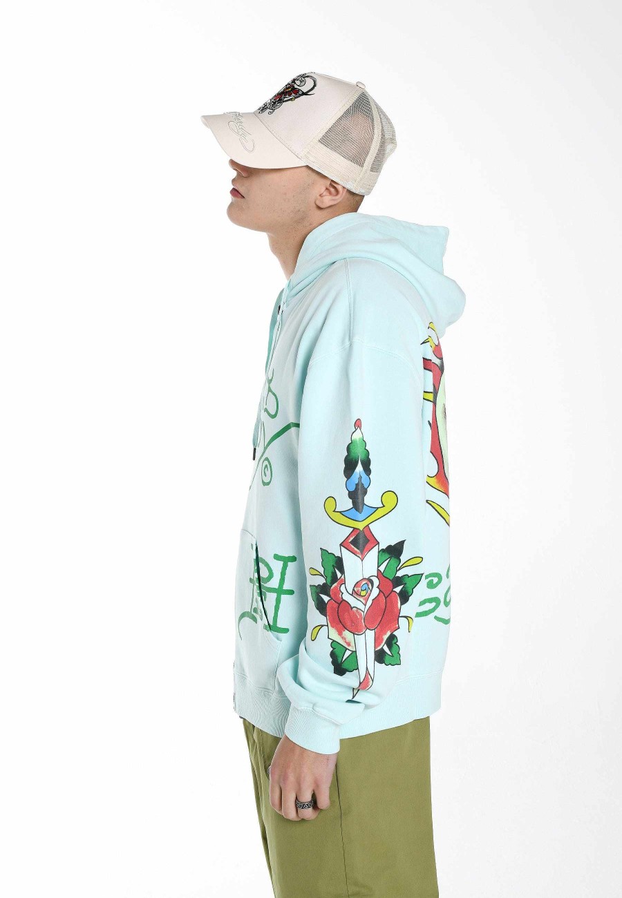 Ed Hardy Mens Skull-Rider Graphic Zip Through Hoodie