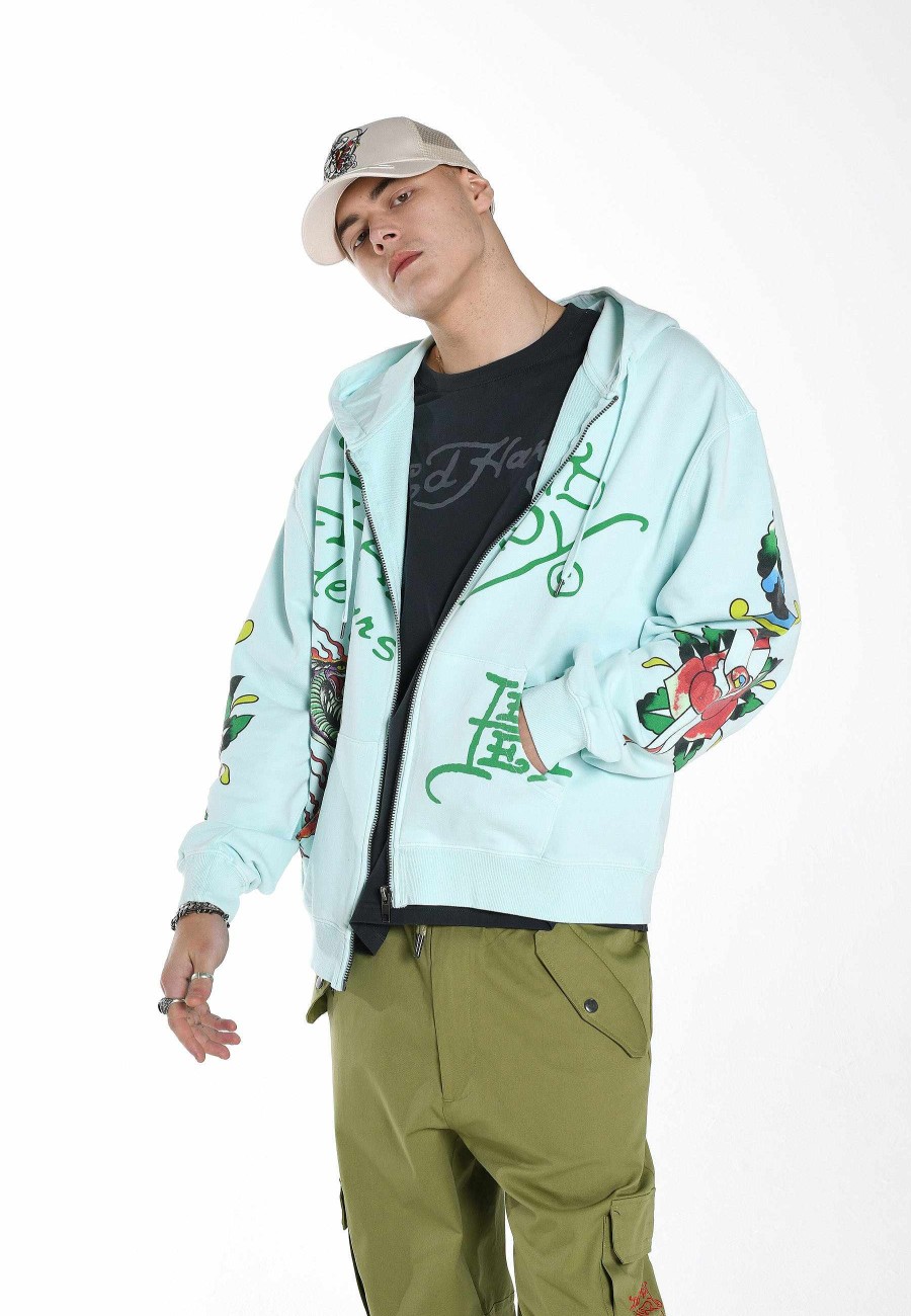Ed Hardy Mens Skull-Rider Graphic Zip Through Hoodie