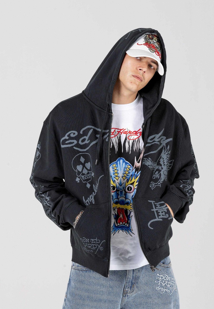 Ed Hardy Mens Death-Before Mono Graphic Hoodie