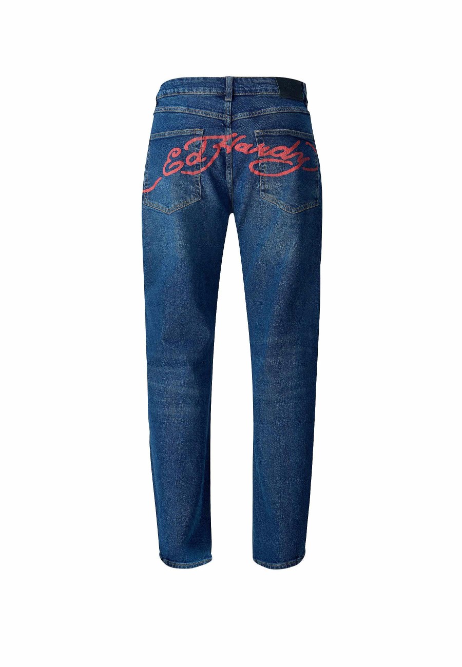 Ed Hardy Mens True-Til-Death Tattoo Graphic Denim Trousers Jeans