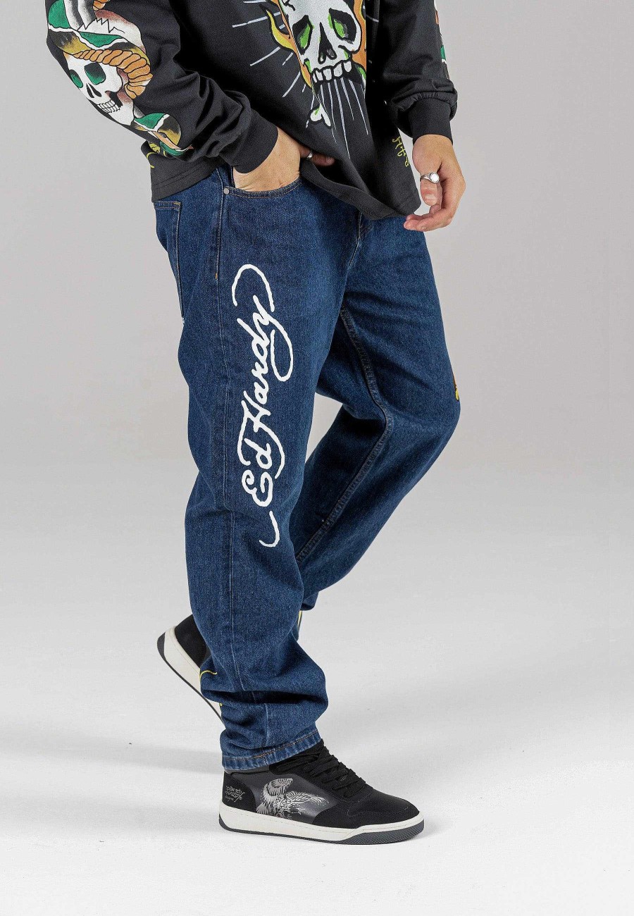 Ed Hardy Mens Golden-Eagle Tattoo Graphic Denim Trousers Jeans