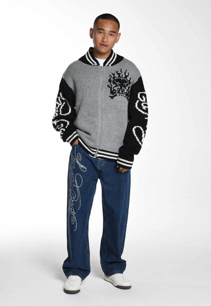 Ed Hardy Mens Panther-Slither Tattoo Graphic Relaxed Denim Trousers Jeans