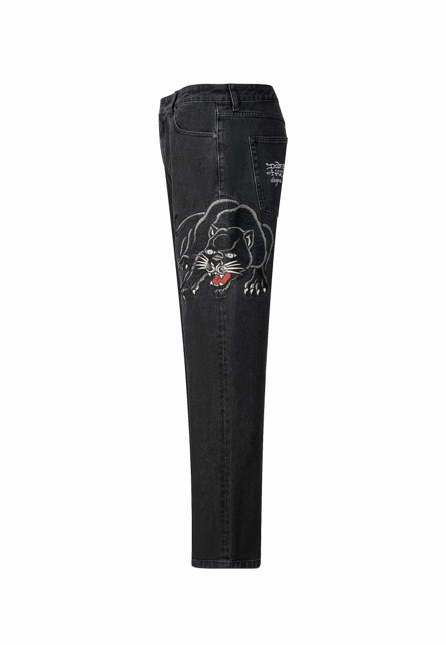 Ed Hardy Mens Panther-Crouch-Leap Tattoo Graphic Relaxed Denim Trousers Jeans