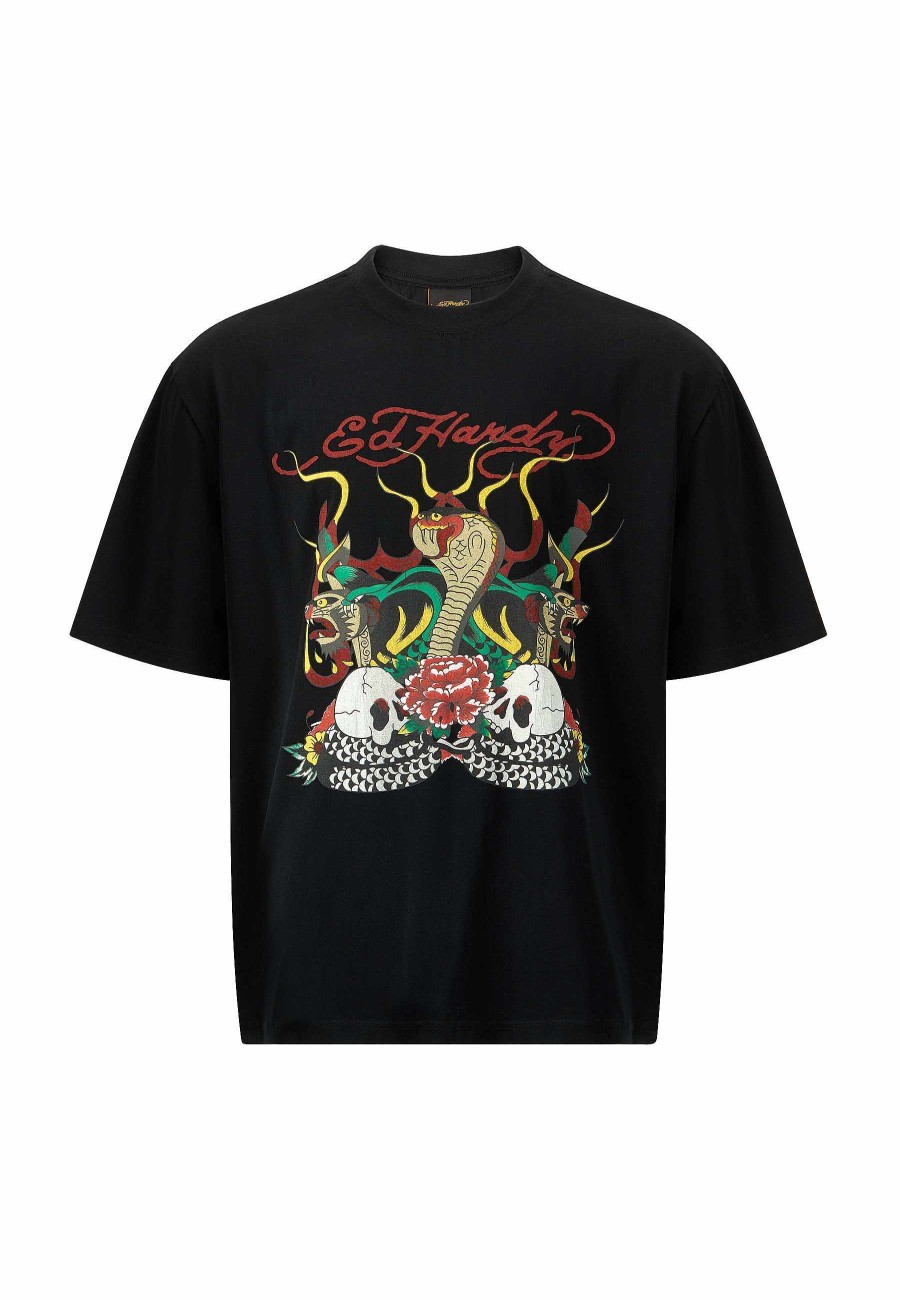 Ed Hardy Mens Snake & Skull Fire Tshirt