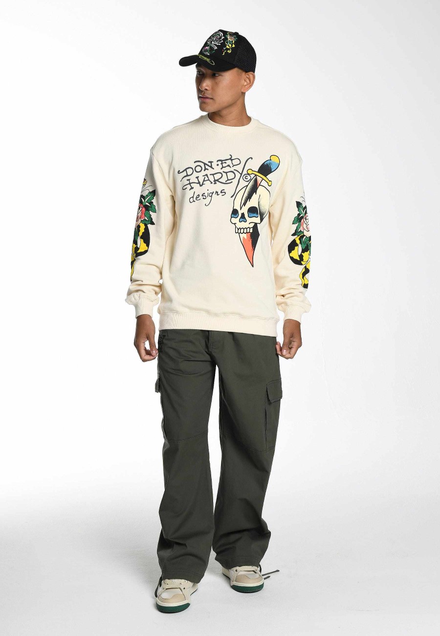 Ed Hardy Mens Skull-Dagz Graphic Crew Neck Sweatshirt