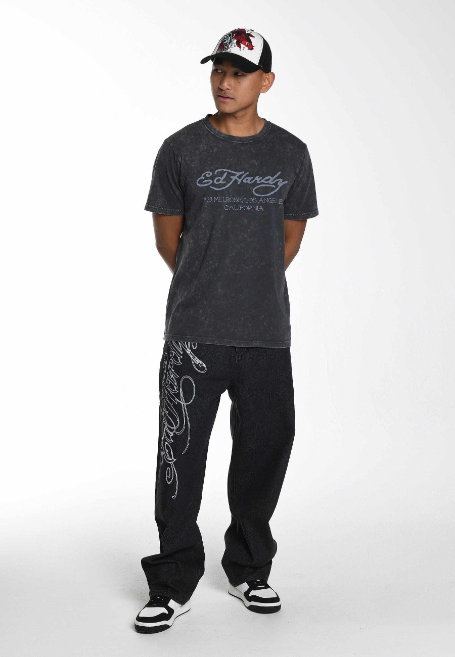 Ed Hardy Mens Panther-Slither Tattoo Graphic Relaxed Denim Trousers Jeans