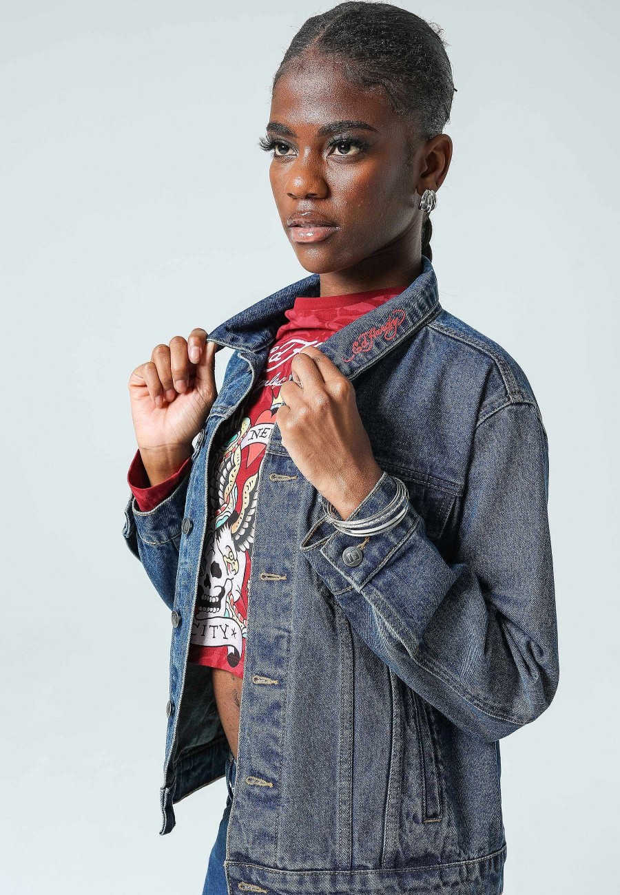 Ed Hardy Womens True-Til-Death Denim Jacket