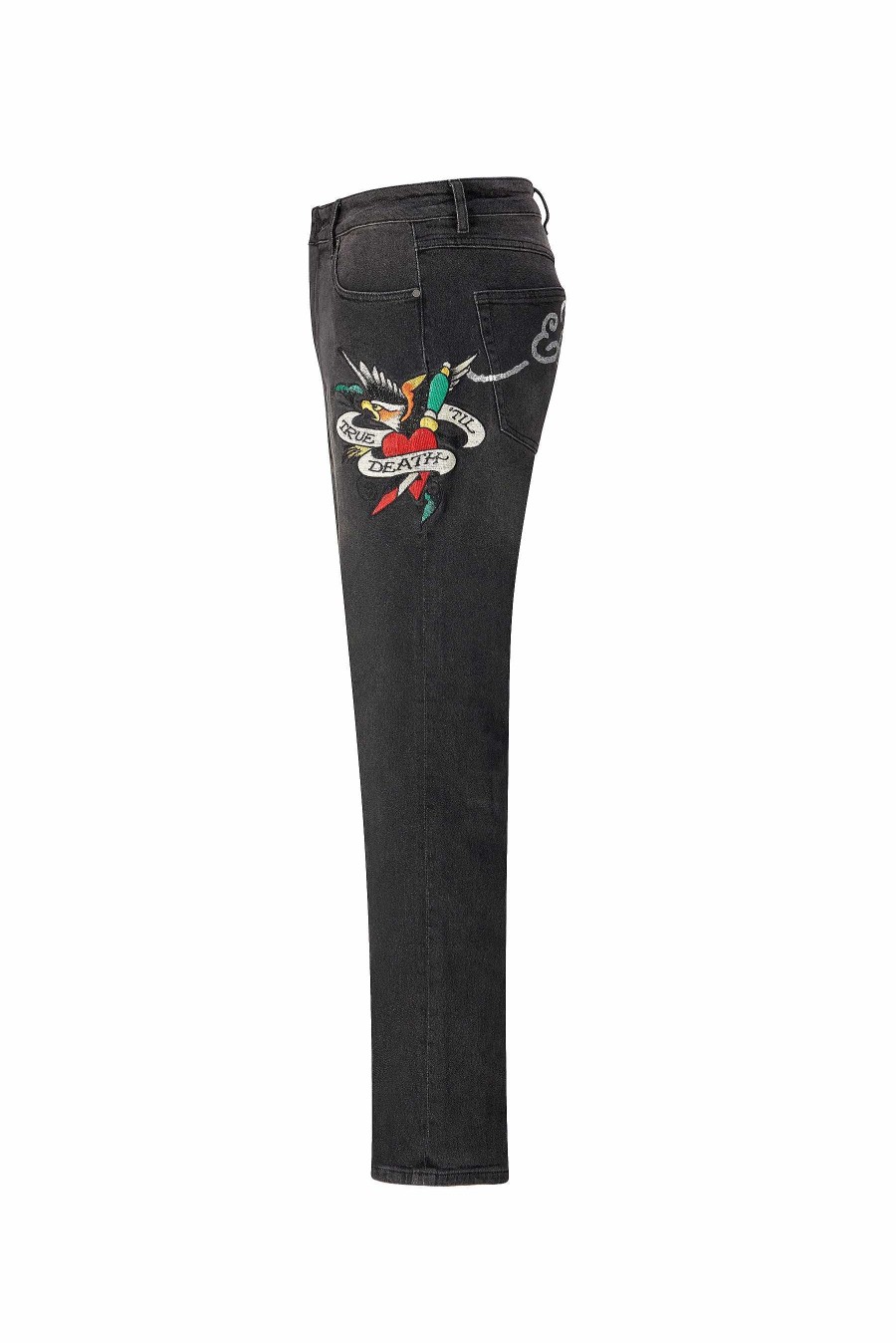 Ed Hardy Mens True-Til-Death Tattoo Graphic Denim Trousers Jeans