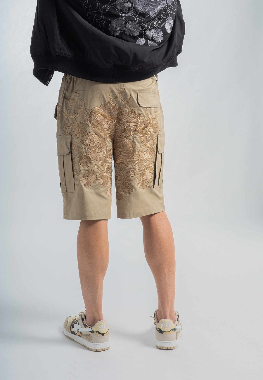 Ed Hardy Mens Vintage-Dragon Embroidered Combat Trousers Shorts