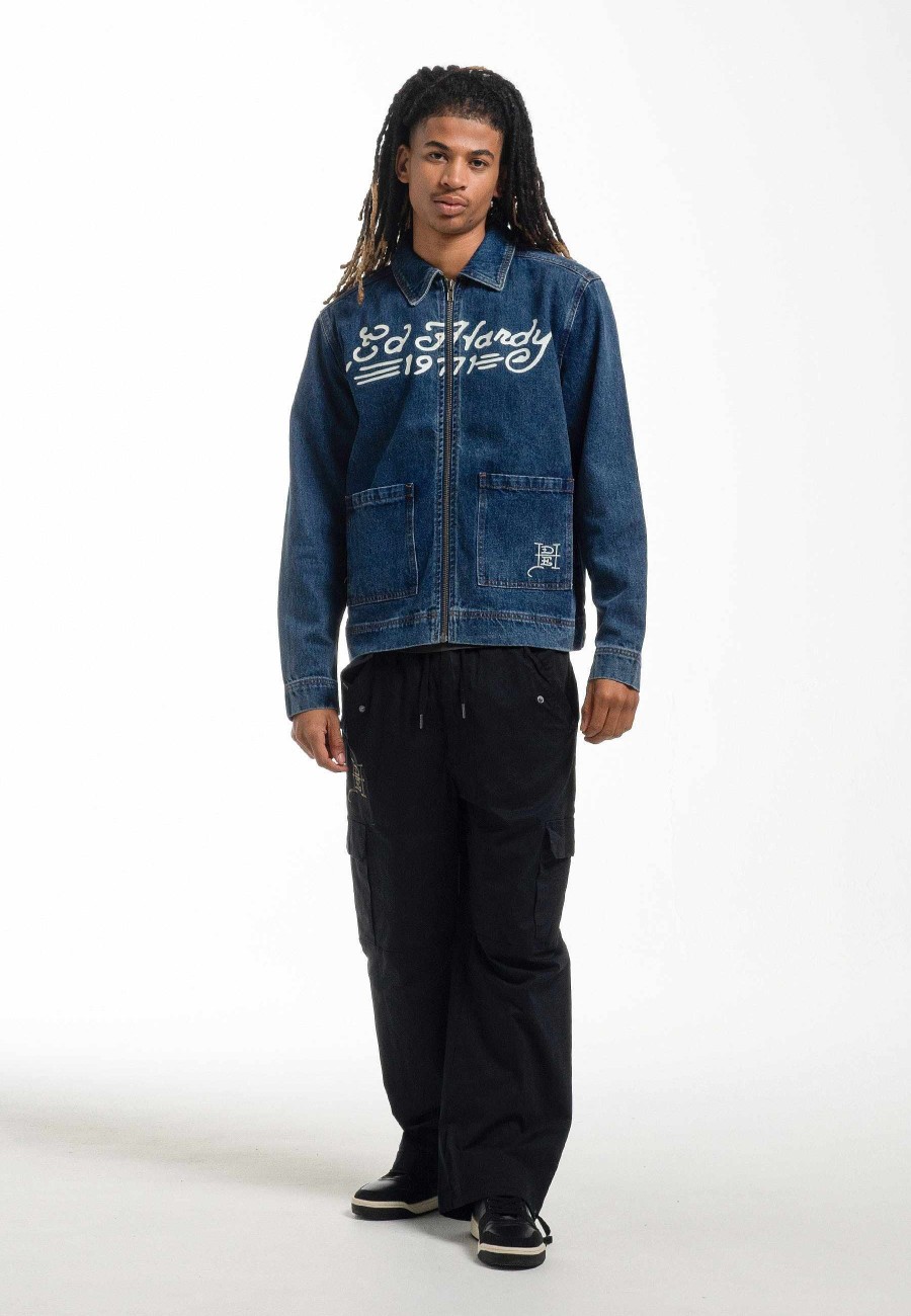 Ed Hardy Mens Panther Denim Team Jacket
