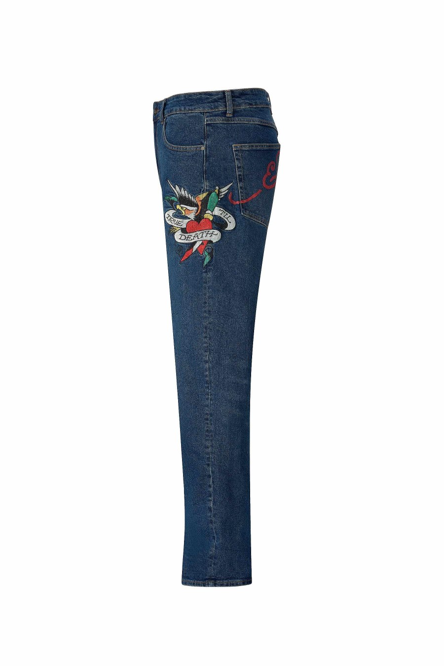 Ed Hardy Mens True-Til-Death Tattoo Graphic Denim Trousers Jeans