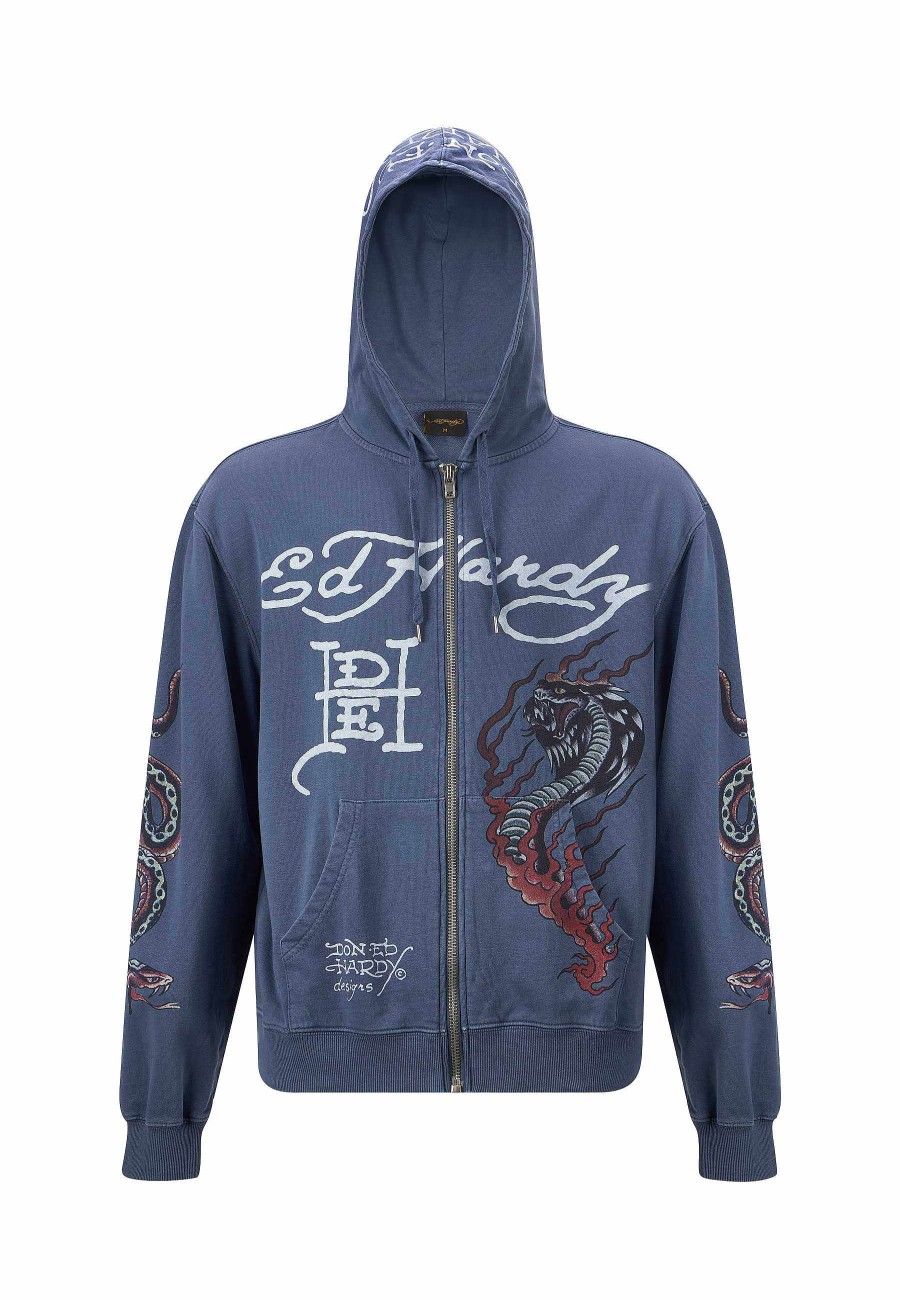 Ed Hardy Mens Double Venom Zip Through Hoodie