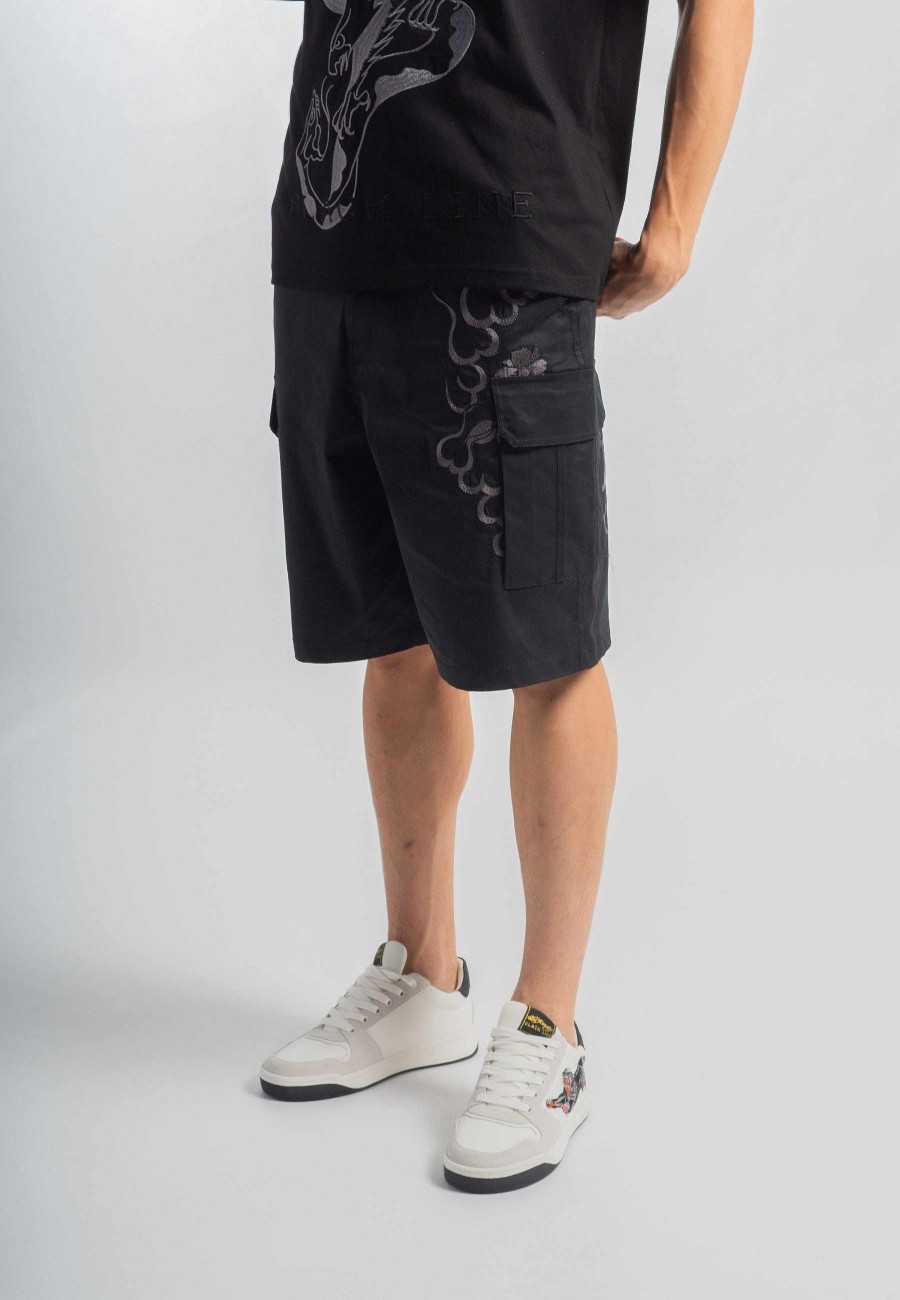 Ed Hardy Mens Vintage-Dragon Embroidered Combat Trousers Shorts