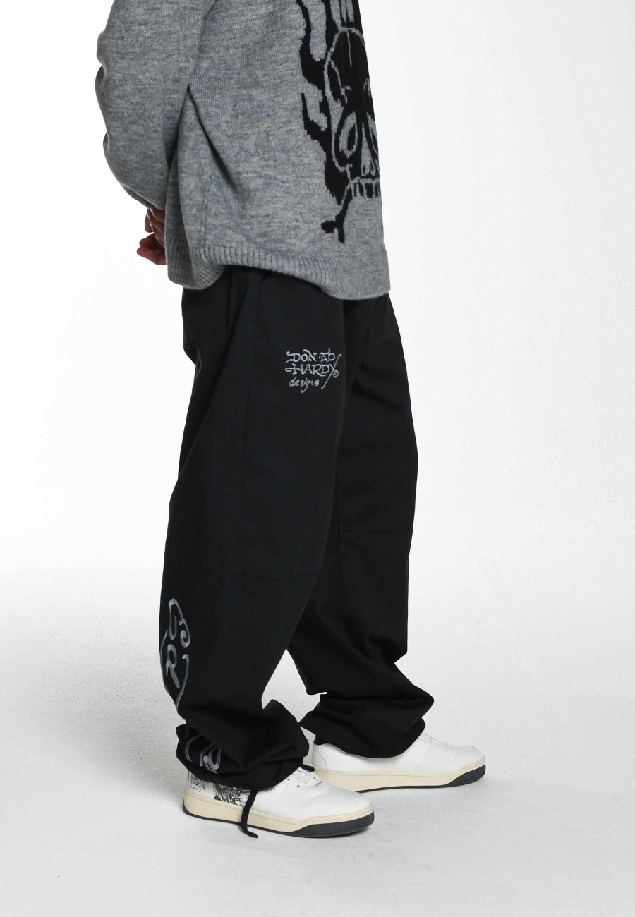 Ed Hardy Mens Side-Snake-Skull Woven Tech Trouser