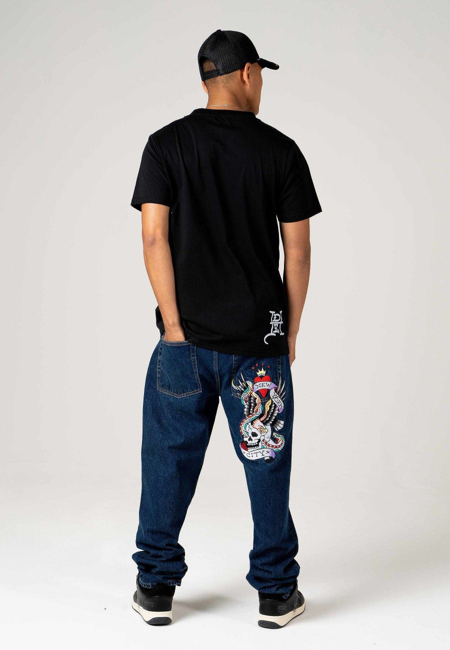Ed Hardy Mens Nyc-Skull Tattoo Graphic Denim Trousers Jeans