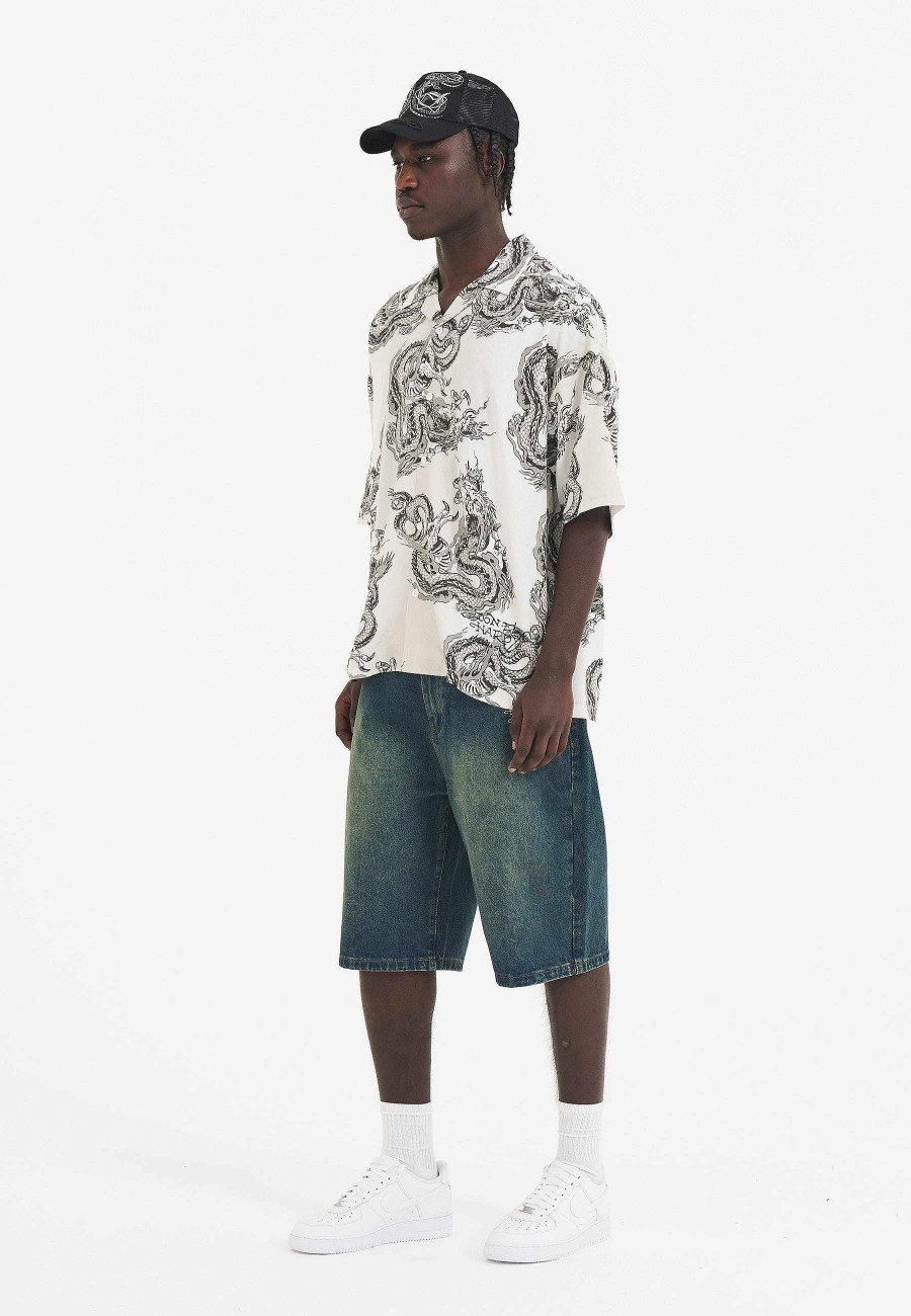 Ed Hardy Mens Black Snake Denim Jorts Shorts
