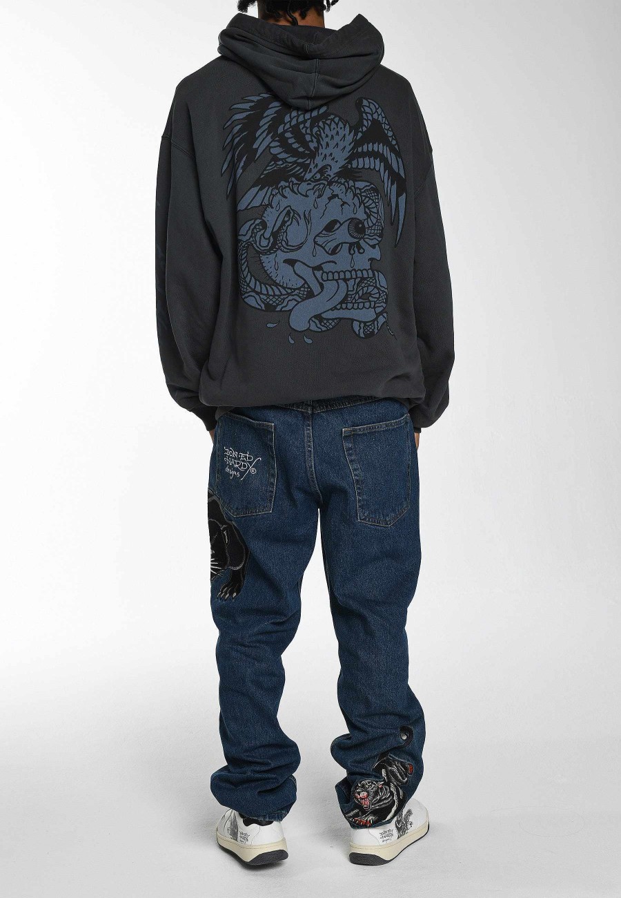 Ed Hardy Mens Panther-Crouch-Leap Tattoo Graphic Relaxed Denim Trousers Jeans