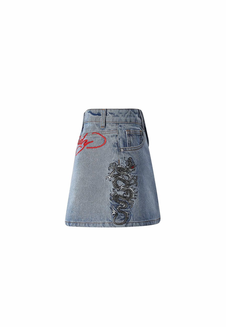 Ed Hardy Womens Grey Dragon Mini Skirt