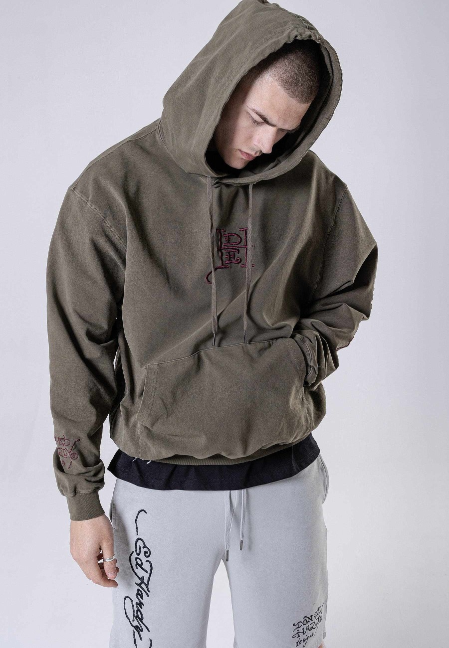 Ed Hardy Mens Nu-Dragon Back Hooded Jumper - Olive