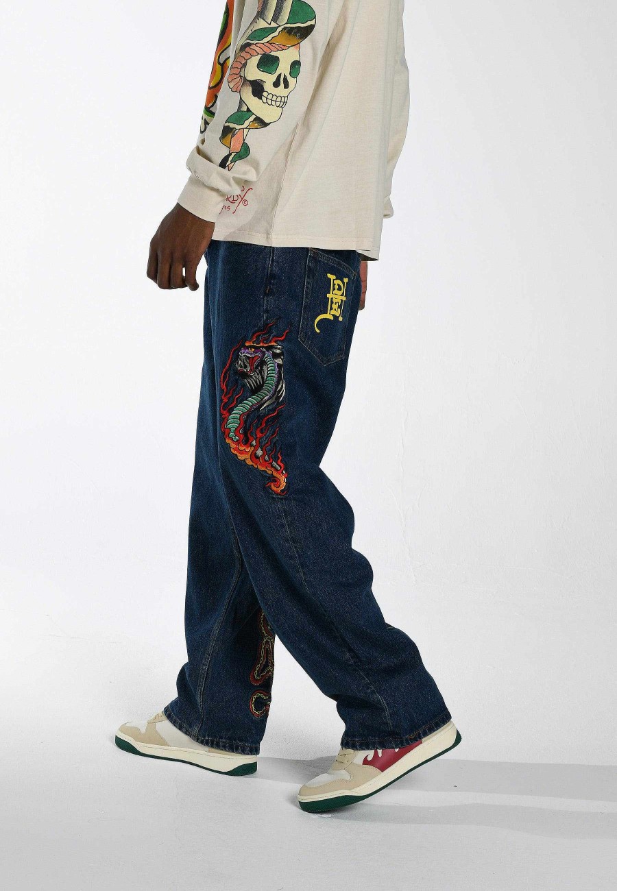 Ed Hardy Mens Flamer-Snake Baggy Jeans